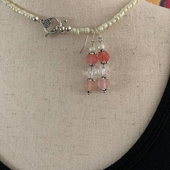 Handmade Rose quartz pendant necklace earrings Essential oil diffuser pendant - Picture 3 of 4